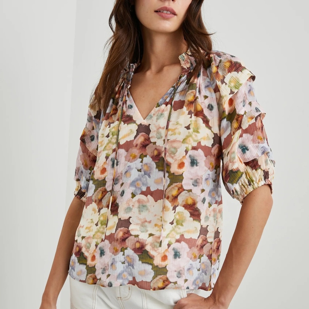 NEW! Rails Paris Top in Painted Floral Multi Color Short Sleeve Size XS - $178 - Picture 10 of 16